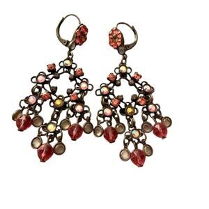 Sorrelli Brass Tone Crystal Chandelier Drop Beaded Earrings